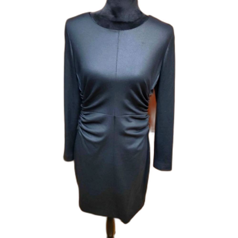 Jennifer Lopez Dress Black Women 10 Stretchy Formfitting Side Ruched Longsleeve